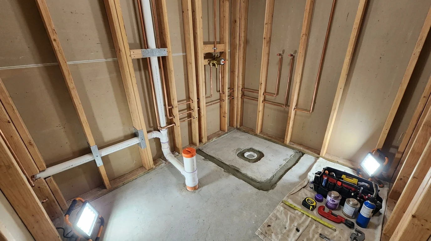 Bathroom rough-in plumbing during remodel by Johns Plumbing LLC in Port Saint Joe