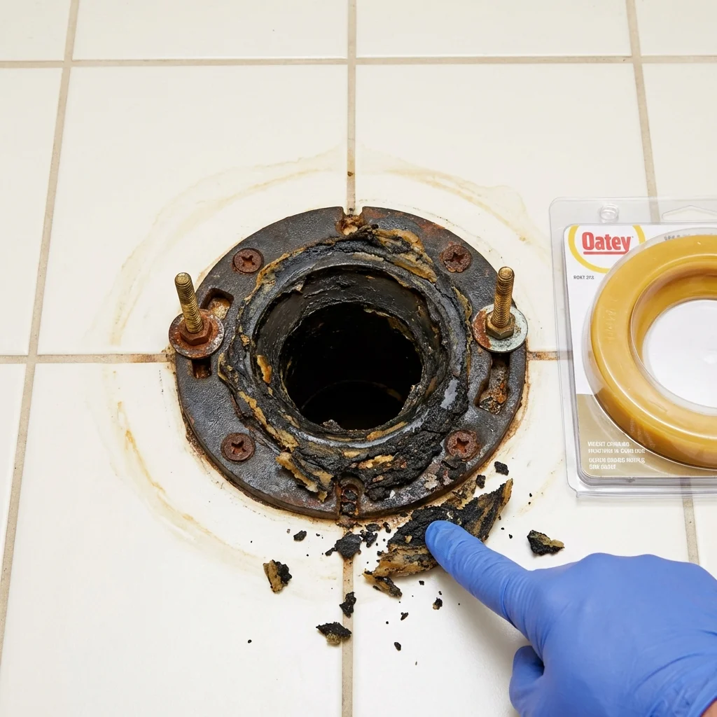 Failed wax ring showing water seepage at the base of a toilet in a Port Saint Joe, FL home